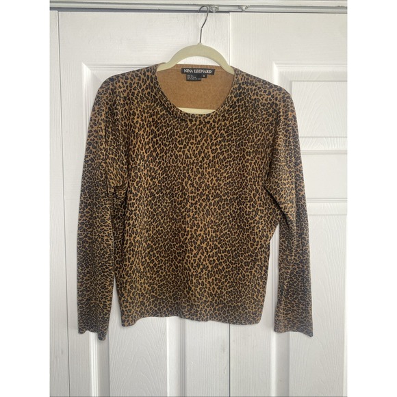 Nina Leonard Sweaters - Nina‎ Leonard Womens Medium Silk Knit Cheetah Pullover Sweater
